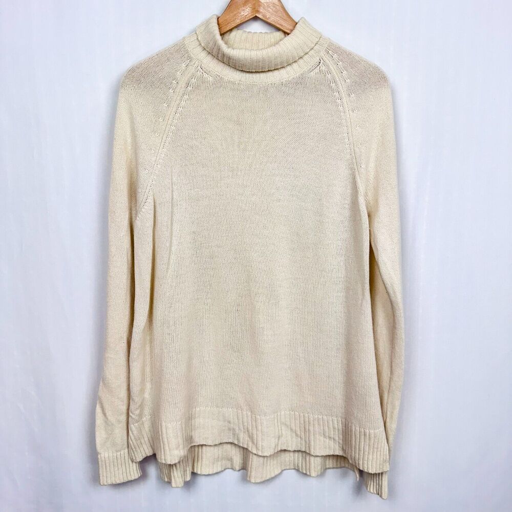 Ann Taylor Wool Cashmere Blend Turtleneck Jumper Sweater Sz M Ivory Cream Knit‎